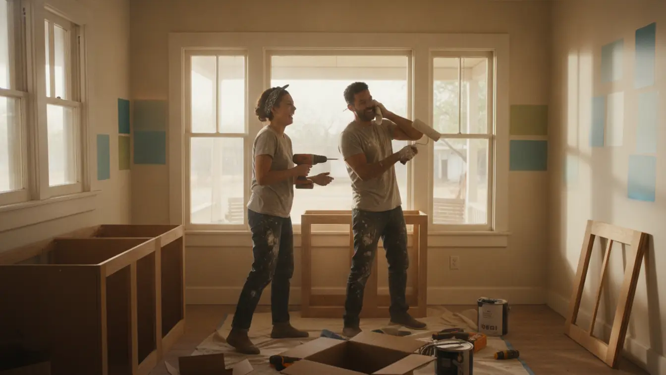 Couple renovating the kitchen of an older Texas bungalow with an FHA 203(k) loan