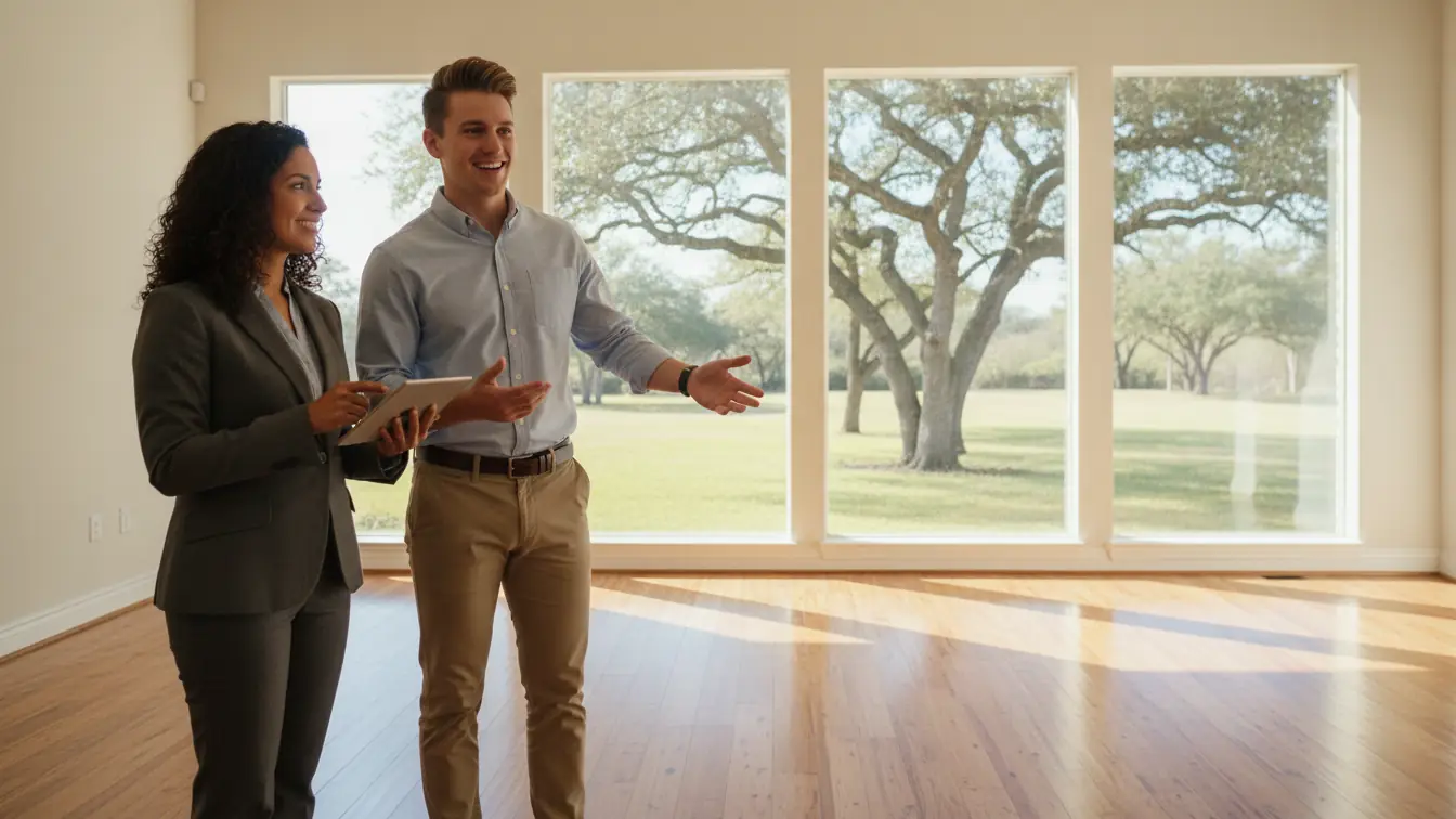 First-time buyer touring the living room of a new home in Texas